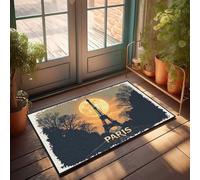 Zerbino invernale per esterni Parigi al chiaro di luna: Torre Eiffel con silhouette contro la luna piena, zerbino decorativo per casa e bar (50 x 80 cm)