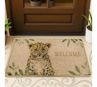 Zerbino leopardato, con testo naturale rustico con foglie beige, antiscivolo, cattura lo sporco, decorativo, per ingresso, portico esterno, balcone, 73 x 43 cm