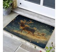 Zerbino magico a forma di renna dorato, tappeto d'ingresso per vacanze per interni ed esterni, design festivo per porta d'ingresso di Natale, 73,3 x 43,2 cm