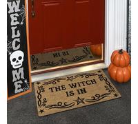 Zerbino Magico con Scritta 'THE WITCH IS IN', Realizzato in Peluche con Spessore di 0.4 Pollici e Peso di 580 Grammi. Ha una Base Marrone con Stella e Design di , per Halloween