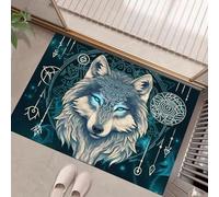 Zerbino Mandala Del Vento Modello Totem Lupo per Ingresso, Antiscivolo e Resistente, Assorbe Acqua e Sporco, Facile da Pulire, Ideale per Porta, Corridoio e Casa (60 x 90 cm,Blu)