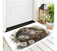 Zerbino Margherite Cestini Conigli, Ingresso Esterno E Interno, 60 x 90 cm Tappeto Simpatici Animali Da Favola Antipolvere Tappeto Ingresso Casa Resistente Zerbino per Soggiorno Camera Letto