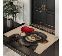 Zerbino Marrone Scuro Amore Gorilla 60X90Cm Per Interni, Antiscivolo E Lavabile In Lavatrice, Tappeto Da Ingresso Stile Stile Pittura Ad Olio Retrò, Pelo Basso E Antipelo Per Porta D’Ingresso