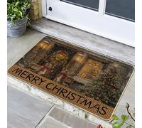 Zerbino Merry Christmas - Cervo rustico e albero - Ingresso esterno e interno - Decorazione per le vacanze invernali - Tappetino per porta d'ingresso in gomma antiscivolo lavabile - 73,2 x 43,2 cm