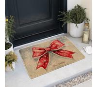 Zerbino Merry Christmas con fiocco rosso, decorazione per le vacanze invernali per ingresso interno ed esterno, tappetino per vacanze antiscivolo, lavabile, 73,6 x 43,2 cm