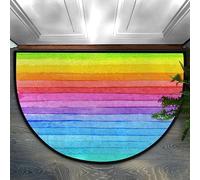 Zerbino mezzo rotondo, colori vivaci arcobaleno a righe, antiscivolo, a semicerchio, lavabile, resistente, decorazione per la casa, tappeto a mezza luna, per interni ed esterni, soggiorno, camera da