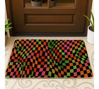 Zerbino moderno a scacchiera, nero e colorato, per interni ed esterni, decorazione di Halloween, tappetini in gomma antiscivolo e antipolvere, facile da pulire, 73 x 43 cm
