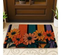 Zerbino moderno con motivo floreale, multicolore, per interni ed esterni, decorativo, in gomma antiscivolo, facile da pulire, 73 x 43 cm