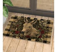 Zerbino natalizio a forma di cervo, tappeto rustico di Natale, per interni ed esterni, decorazione vegetativa, in gomma, impermeabile, antiscivolo, assorbe la polvere, facile da pulire