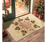 Zerbino natalizio con agrifoglio, bacche rosse, tappetino di benvenuto per interni ed esterni, decorazione per le vacanze, in gomma antiscivolo, impermeabile, resistente alla polvere, facile da pulire