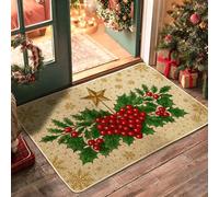 Zerbino natalizio con agrifoglio, bacche rosse, tappetino per ingresso per interni ed esterni, decorazione per le vacanze, in gomma, impermeabile, antiscivolo, antipolvere, facile da pulire, 73 x 43