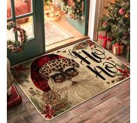 Zerbino natalizio con Babbo Natale, cappello rosso, tappetino per ingresso per interni ed esterni, in gomma, antiscivolo, assorbe la polvere, facile da pulire, 73 x 43 cm