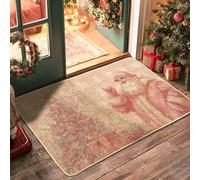 Zerbino natalizio con Babbo Natale, color pesca, per interni ed esterni, in gomma, impermeabile, antiscivolo, assorbe la polvere, facile da pulire, 73 x 43 cm