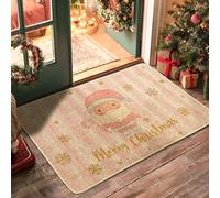 Zerbino natalizio con Babbo Natale, fiocchi di neve e pesca, tappetino per ingresso per interni ed esterni, decorazione per le vacanze, in gomma antiscivolo, resistente allo sporco, facile da pulire