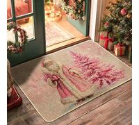 Zerbino natalizio con Babbo Natale, motivo albero di pesco, per interni ed esterni, decorazione vintage, in gomma, impermeabile, antiscivolo, assorbe la polvere, facile da pulire, 73 x 43 cm