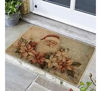 Zerbino natalizio con Babbo Natale, vintage, decorazione per interni ed esterni, in gomma antiscivolo, lavabile, per feste invernali, 73 x 43 cm