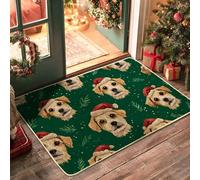 Zerbino natalizio con cane di labrador verde, tappetino di benvenuto per interni ed esterni, decorazione per le vacanze, impermeabile, antiscivolo, cattura lo sporco, facile da pulire, 73 x 43 cm