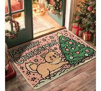 Zerbino natalizio con cane di pesca, tappetino per ingresso festivo con albero di Natale, decorazione per le vacanze, in gomma, antiscivolo, impermeabile, controllo della polvere, per interni ed