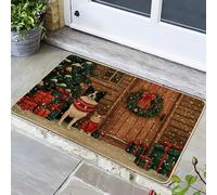 Zerbino natalizio con cane e gatto, rosso e nero, decorazione per la casa per interni ed esterni, tappetino di benvenuto invernale festivo, antiscivolo e lavabile, 73 x 43 cm