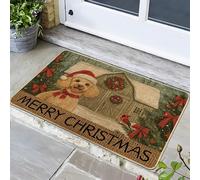 Zerbino natalizio con cane, grazioso barboncino dorato, per interni ed esterni, decorazione per le vacanze, antiscivolo, lavabile, per interni, per porta d'ingresso festiva, 73 x 43 cm