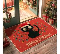 Zerbino natalizio con gatto rosso, tappetino di benvenuto per interni ed esterni, decorazione per le vacanze, in gomma antiscivolo, controllo della polvere, facile da pulire, 73 x 43 cm