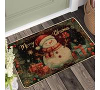 Zerbino natalizio con pupazzo di neve, rosso e verde, per interni ed esterni, decorazione festiva, in gomma, impermeabile, antiscivolo, assorbe la polvere, facile da pulire, 73 x 43 cm
