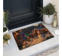 Zerbino natalizio con pupazzo di neve, zerbino colorato per benvenuto all'aperto ed interni, decorazione festiva, antiscivolo, impermeabile, assorbe la polvere, facile da pulire, 73,7 x 43,2
