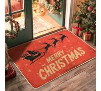 Zerbino natalizio con slitta di Babbo Natale, per interni ed esterni, decorazione natalizia in gomma, impermeabile, antiscivolo, antipolvere, facile da pulire, 73 x 43 cm