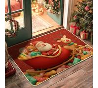 Zerbino natalizio con slitta di Babbo Natale, renna rossa, tappetino di benvenuto per interni ed esterni, decorazione per le vacanze, in gomma, impermeabile, antiscivolo, assorbe la polvere, facile da