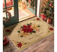 Zerbino natalizio con stella di Natale rossa, per interni ed esterni, decorazione per le vacanze, in gomma, impermeabile, antiscivolo, assorbe la polvere, facile da pulire, 73 x 43 cm