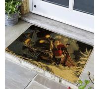 Zerbino natalizio con trenino di Babbo Natale, decorazione vintage per interni ed esterni, in gomma antiscivolo, lavabile, tappetino di benvenuto per le festività invernali, 73 x 43 cm