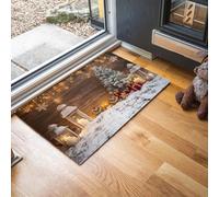 Zerbino Natalizio Da Esterno, Tappeto Elementi Della Scatola Regalo Rossa Dell'Albero Natale Verde, Tappeto Zerbino Antiscivolo Per Porta D'Ingresso Interna, Cucina, Soggiorno,50 X 80 cm ,Marrone