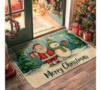 Zerbino natalizio rosso, con Babbo Natale e pupazzo di neve, decorazione per le vacanze, in gomma, impermeabile, antiscivolo, assorbe la polvere, facile da pulire, 73 x 43 cm