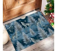 Zerbino Natalizio, Tappeto Ingresso Branco Di Lupi Albero Di Natale, Tappeto Cucina Animali Natalizi Antiscivolo, Zerbino Benvenuto, Tappeti Blu Indaco Per Vacanze Soggiorno Lavanderia, 90X150Cm