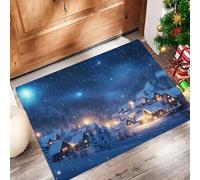 Zerbino Natalizio, Tappeto Ingresso Villaggio Montagna Innevato, Tappeto Cucina Cielo Notturno Invernale Antiscivolo, Zerbino Benvenuto, Tappeti Blu Navy Per Vacanze Soggiorno Lavanderia, 50X80Cm