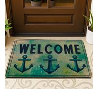 Zerbino nautico di benvenuto, ancore blu oceano, tappeto d'ingresso per interni ed esterni, decorazione costiera per tutte le stagioni, antiscivolo e resistente alle intemperie, 73,6