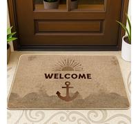 Zerbino nautico di benvenuto, beige con ancore, zerbino per ingresso esterno e interno, decorazione costiera estiva, impermeabile, antiscivolo, controllo della polvere, facile da pulire, 73 x 43 cm