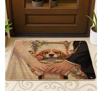 Zerbino nero a tema matrimonio cane beagle esterno interno ingresso 73 x 43 cm, zerbino antiscivolo per cerimonia di matrimonio, piccole coppie amore stampa patio garage scarpe fuori porta