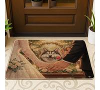Zerbino nero a tema matrimonio cane husky esterno interno ingresso 73 x 43 cm, zerbino antiscivolo per cerimonia di matrimonio, piccole coppie amore stampa patio garage scarpe fuori porta