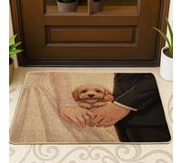 Zerbino nero a tema matrimonio Cockapoo cane esterno interno ingresso 73 x 43 cm, zerbino antiscivolo per cerimonia di matrimonio, piccole coppie amore stampa patio garage scarpe fuori porta