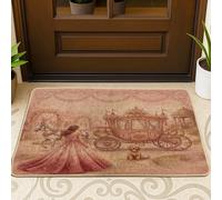 Zerbino nero a tema matrimonio con cane scarabocchio dorato per ingresso esterno 63 x 43 cm, zerbino ultra sottile per esterni con carrozza romantica per matrimonio con piccole coppie con stampa di