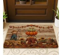 Zerbino nero anteriore con anatra autunnale per ingresso esterno, 63 x 43 cm, zerbino lavabile per esterni, con piccolo spaventapasseri di campagna, patio, garage, scarpe fuori porta