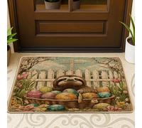 Zerbino nero anteriore con bradipo pasquale primaverile per ingresso esterno interno 29 x 17, zerbino ultra sottile per esterni con uova di fattoria croce animali da fattoria piccola stampa vintage