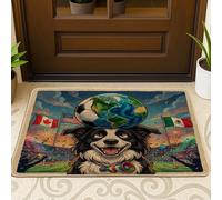 Zerbino nero anteriore con cane Border Collie 2026 Calcio Esterno Interno Ingresso 63 x 43 cm, Zerbino lavabile per esterni per il giorno della partita di un cucciolo, piccolo tappeto sportivo per