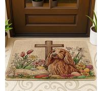 Zerbino nero anteriore con cane levriero afgano pasquale primaverile esterno interno ingresso 29 x 17, uova di campagna fiori cucciolo zerbino antiscivolo piccolo divertente stampa patio garage scarpe