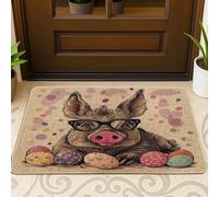 Zerbino nero anteriore con cinghiale pasquale, per ingresso esterno, 63 x 43 cm, divertente animale selvatico uova Groovy Outdoor, zerbino ultra sottile con stampa di scarpe per patio