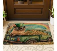 Zerbino nero anteriore con gatto siamese per il giorno di San Patrizio per ingresso esterno interno 63 x 43 cm, zerbino ultra sottile per esterni con stampa arcobaleno scarpe fuori porta tappeto per