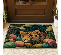 Zerbino nero anteriore con leopardo pasquale primavera pasquale fauna selvatica ingresso esterno interno 29 * 17, foresta animali selvatici uova all'aperto antiscivolo zerbino, piccolo paesaggio