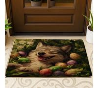 Zerbino nero anteriore con lupo pasquale primavera pasquale fauna selvatica esterna ingresso interno 29 * 17, foresta uova animali selvatici all'aperto ultra sottile zerbino, piccolo paesaggio stampa