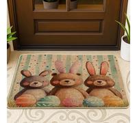 Zerbino nero anteriore con orsetto pasquale primaverile e pasquale per ingresso esterno 29 x 17, divertente animale selvatico uova Groovy Outdoor, antiscivolo, piccolo tappeto con stampa per le